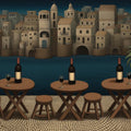 Mediterranean Stone Town Terrace Mural Wallpaper — Nighttime Scene Mural Wallpaper - room preview 04