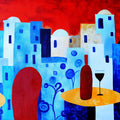 Santorini Sunset Abstract Mural Wallpaper — Bold Painterly Art Mural Wallpaper - room preview 04
