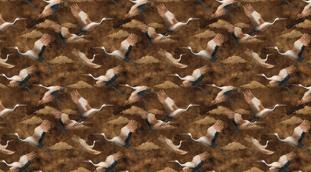 Vintage Cranes Mural Wallpaper in Earthy Sepia and Brown Tones Mural Wallpaper - room preview 04