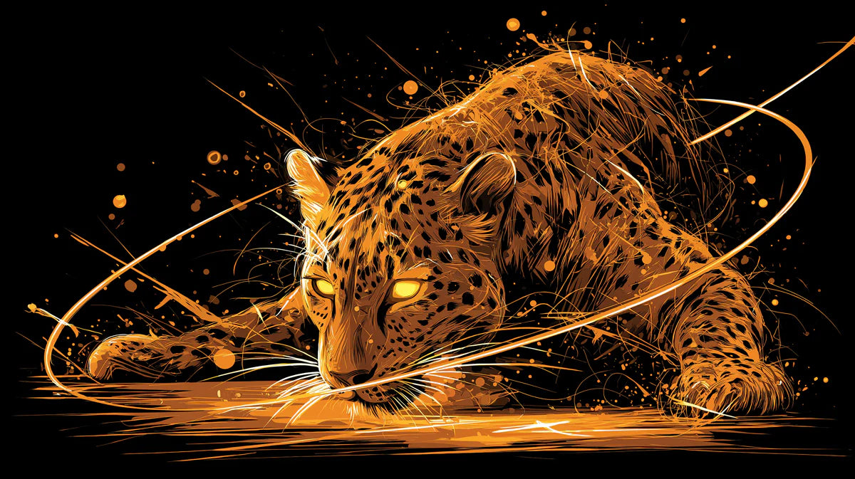 Neon Jaguar Stalking Mural Wallpaper — Electric Orange and Black Mural Wallpaper - room preview 04