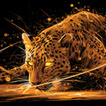 Neon Jaguar Stalking Mural Wallpaper — Electric Orange and Black Mural Wallpaper - room preview 04