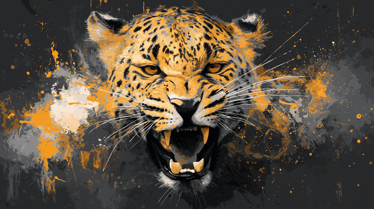 Roaring Jaguar Mural Wallpaper — Dramatic Urban Grunge Mural Wallpaper - room preview 04