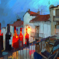 Mediterranean Balcony Night Mural Wallpaper — Artistic Urban Scene Mural Wallpaper - room preview 04