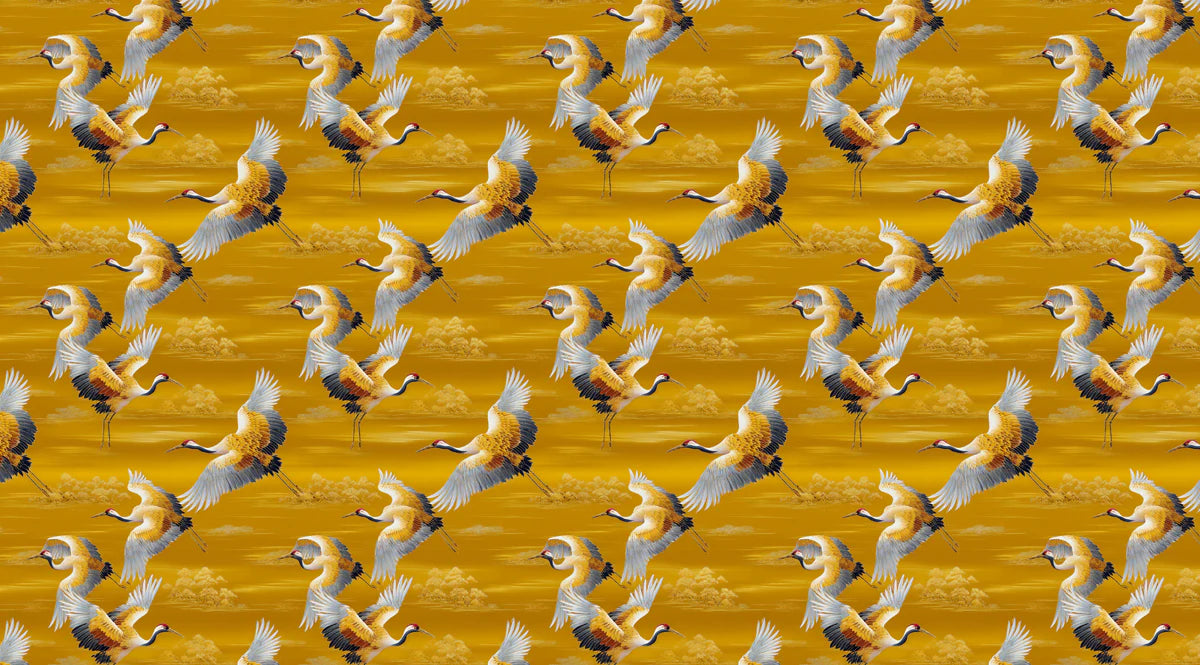 Golden Crane Prosperity Mural Wallpaper — Traditional Oriental Motif Mural Wallpaper - room preview 04
