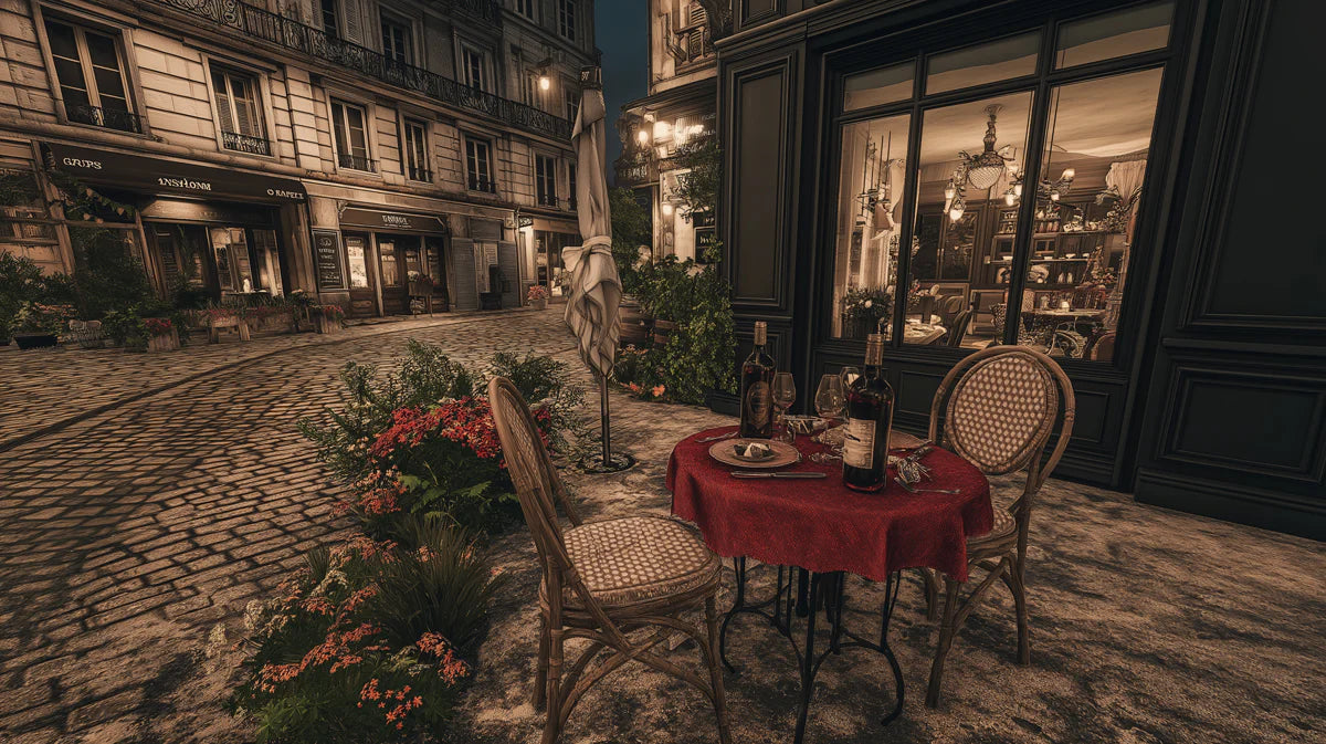 Parisian Bistro Street Mural Wallpaper — Vintage Night Scene Mural Wallpaper - room preview 04