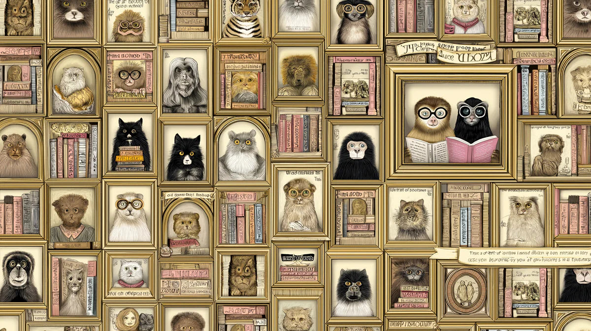 Academic Animal Portrait Mural Wallpaper — Dark Academia Aesthetic Mural Wallpaper - room preview 04