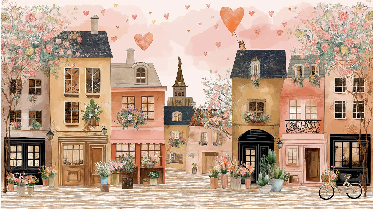 European Village Street Mural Wallpaper — Romantic Floral Scene Mural Wallpaper - room preview 04