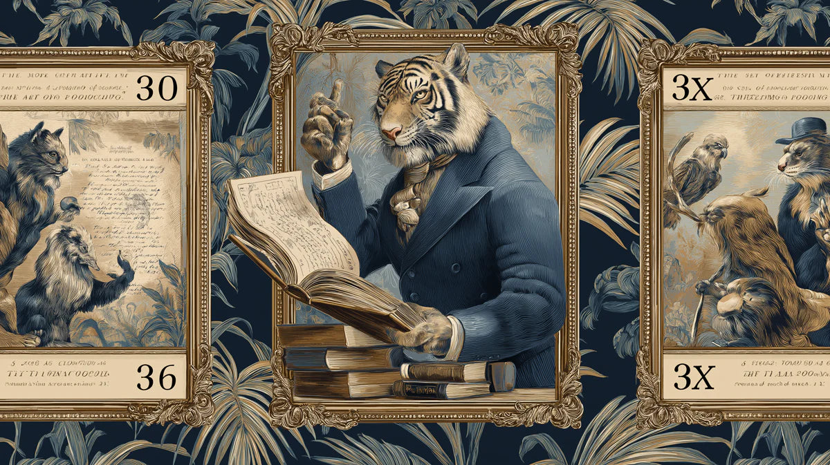 Victorian Tiger Professor Mural Wallpaper — Dark Academia Portrait Mural Wallpaper - room preview 04