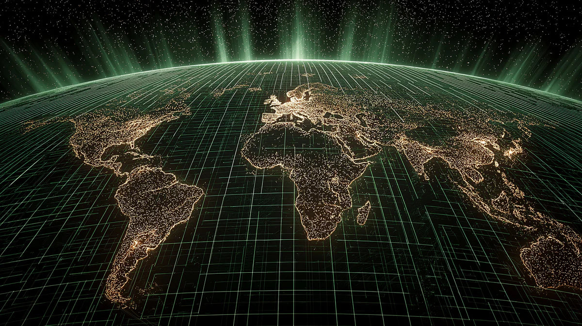 Global Grid Earth Mural Wallpaper — Futuristic Night View Mural Wallpaper - room preview 04