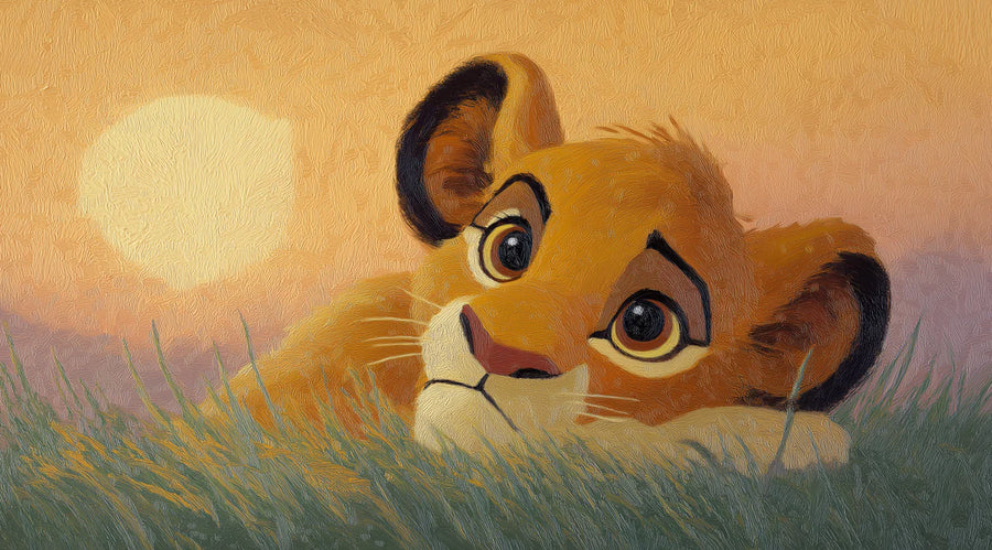 Sunset Wallpaper Mural – Golden Hour Wall Mural for nursery – Lion Cub Impressionist — Warm Sunset Nursery Art printable artwork