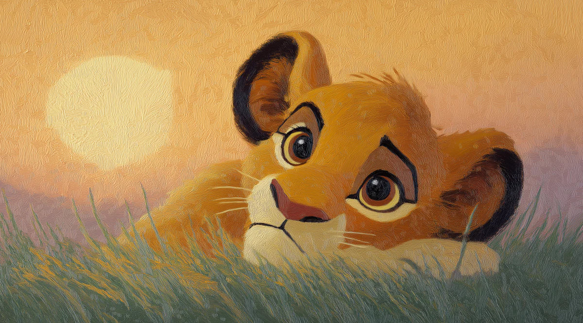 Lion Cub Impressionist Mural Wallpaper — Warm Sunset Nursery Art Mural Wallpaper - room preview 04