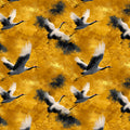 Ink Wash Crane Flight Mural Wallpaper — Golden Ochre and Charcoal Mural Wallpaper - room preview 04