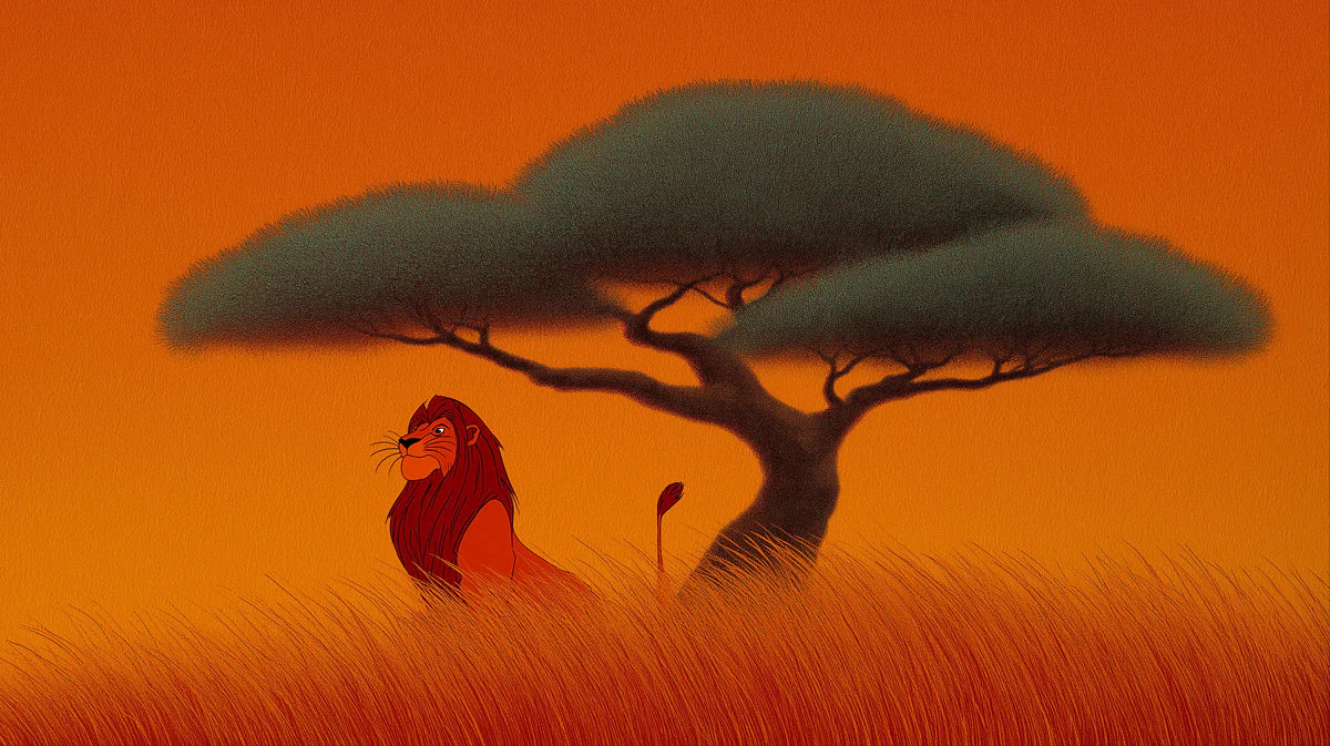 African Lion Savanna Mural Wallpaper — Sunset Landscape Illustration Mural Wallpaper - room preview 04