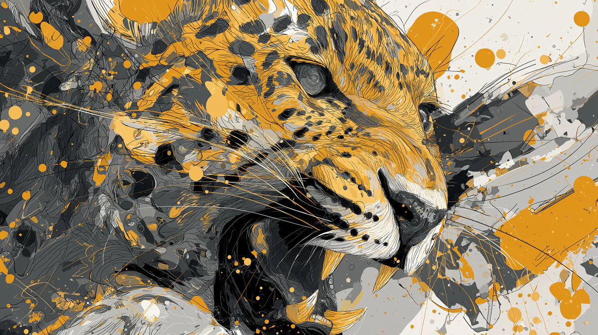 Jaguar Splatter Mural Wallpaper — Abstract Golden Animal Portrait Mural Wallpaper - room preview 04