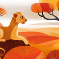 Stylized Lioness Safari Mural Wallpaper — Mid-Century Graphic Art Mural Wallpaper - room preview 04