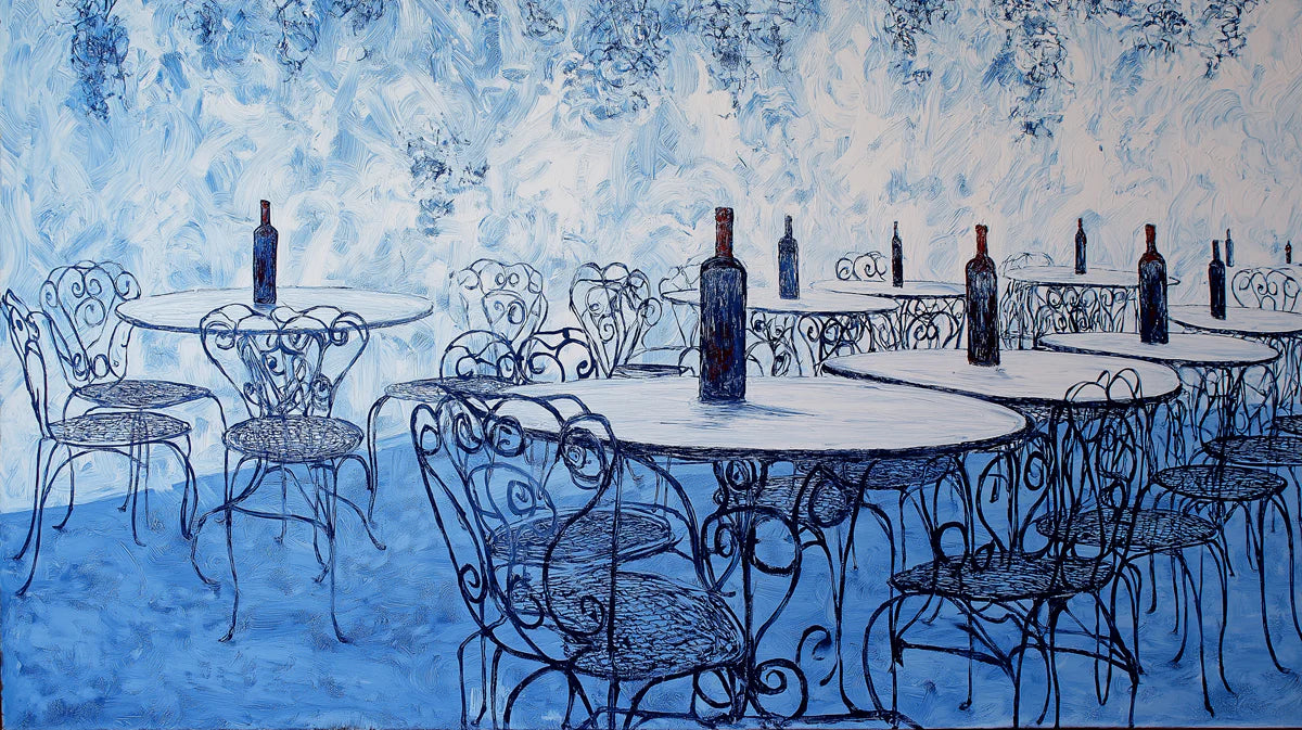 Mediterranean Cafe Scene Mural Wallpaper — Artistic Impressionist Style Mural Wallpaper - room preview 04