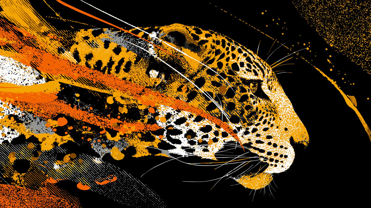 Jaguar Motion Mural Wallpaper — Dynamic Abstract Art in Black and Orange Mural Wallpaper - room preview 04