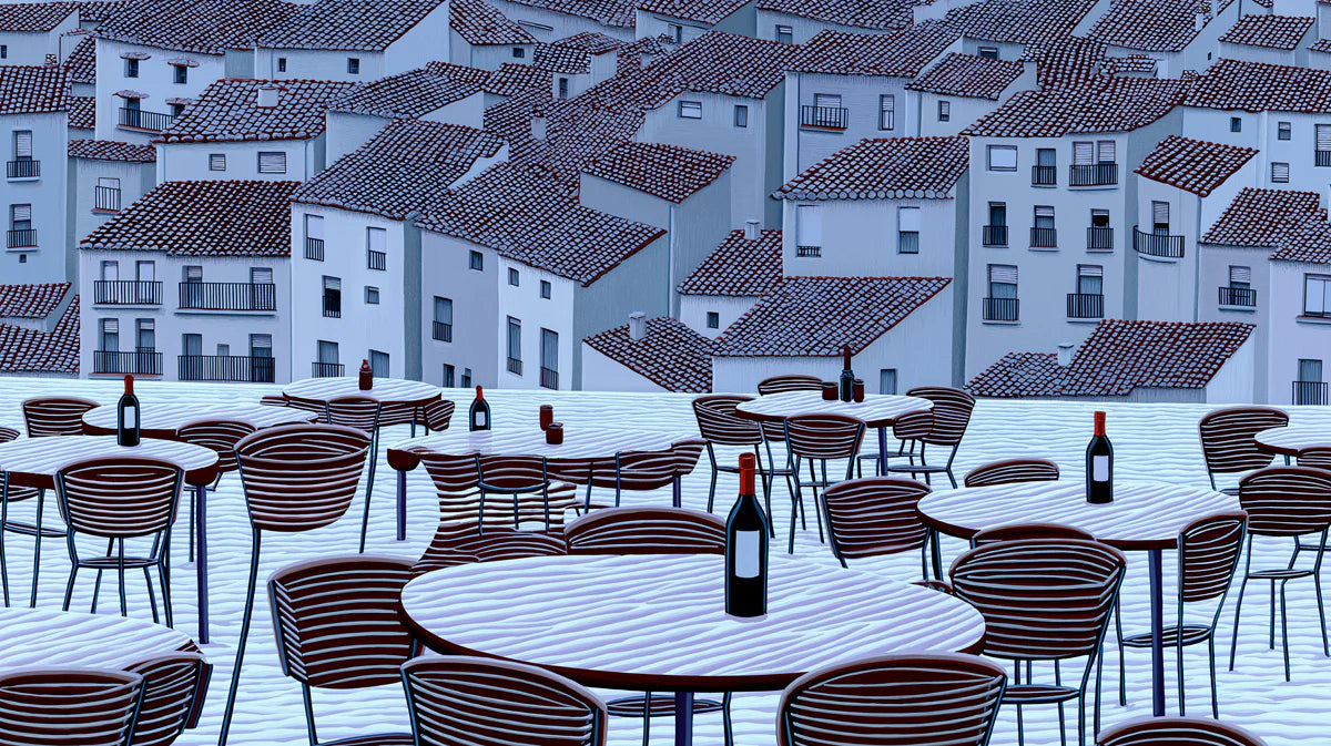 Mediterranean Rooftop Bar Mural Wallpaper — Graphic Urban Scene Mural Wallpaper - room preview 04
