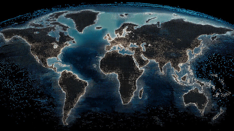 World Map Wallpaper Mural – Map Wall Mural – Digital Mesh World Map — Cinematic Tech Aesthetic printable artwork