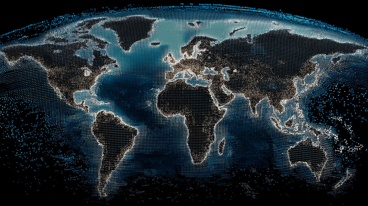 Digital Mesh World Map Mural Wallpaper — Cinematic Tech Aesthetic Mural Wallpaper - room preview 04