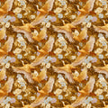 Golden Crane Botanical Mural Wallpaper — Warm Traditional Art Mural Wallpaper - room preview 04