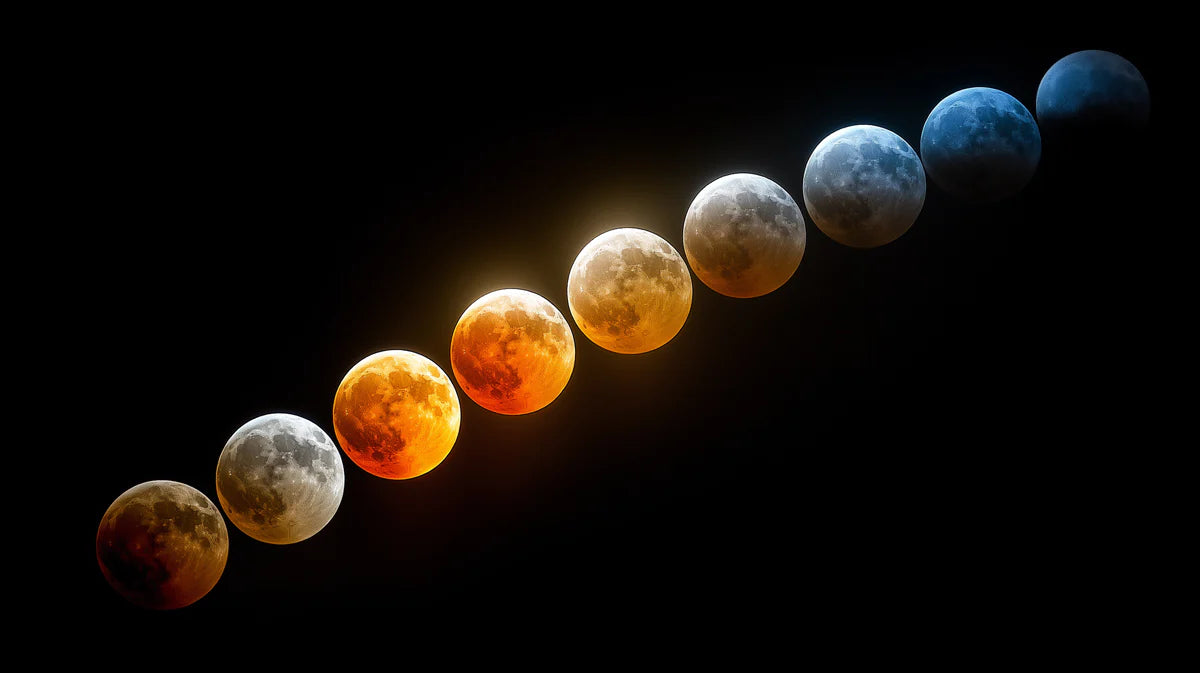 Lunar Eclipse Spectrum Mural Wallpaper — Modern Celestial Art Mural Wallpaper - room preview 04