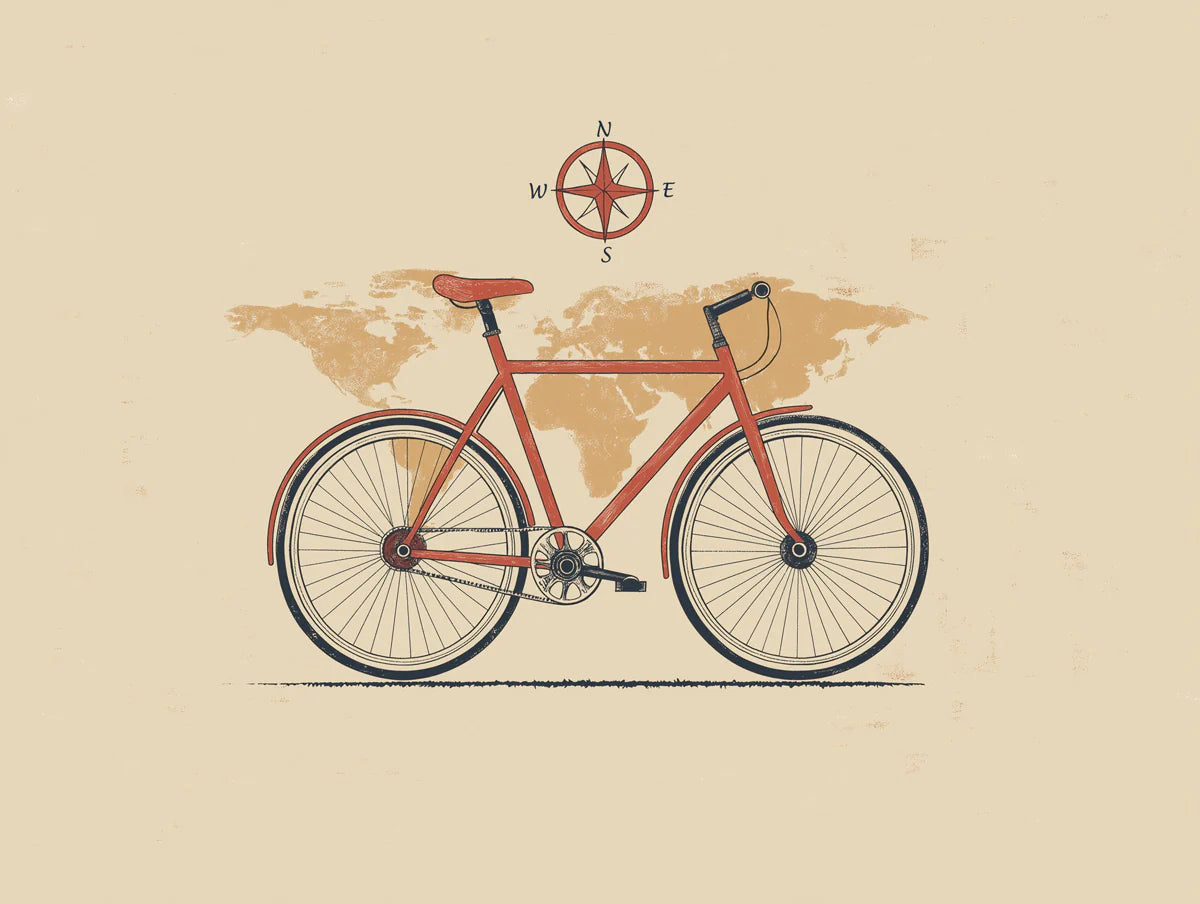Vintage Bicycle Travel Mural Wallpaper — Hand-Drawn Map Motif Mural Wallpaper - room preview 04