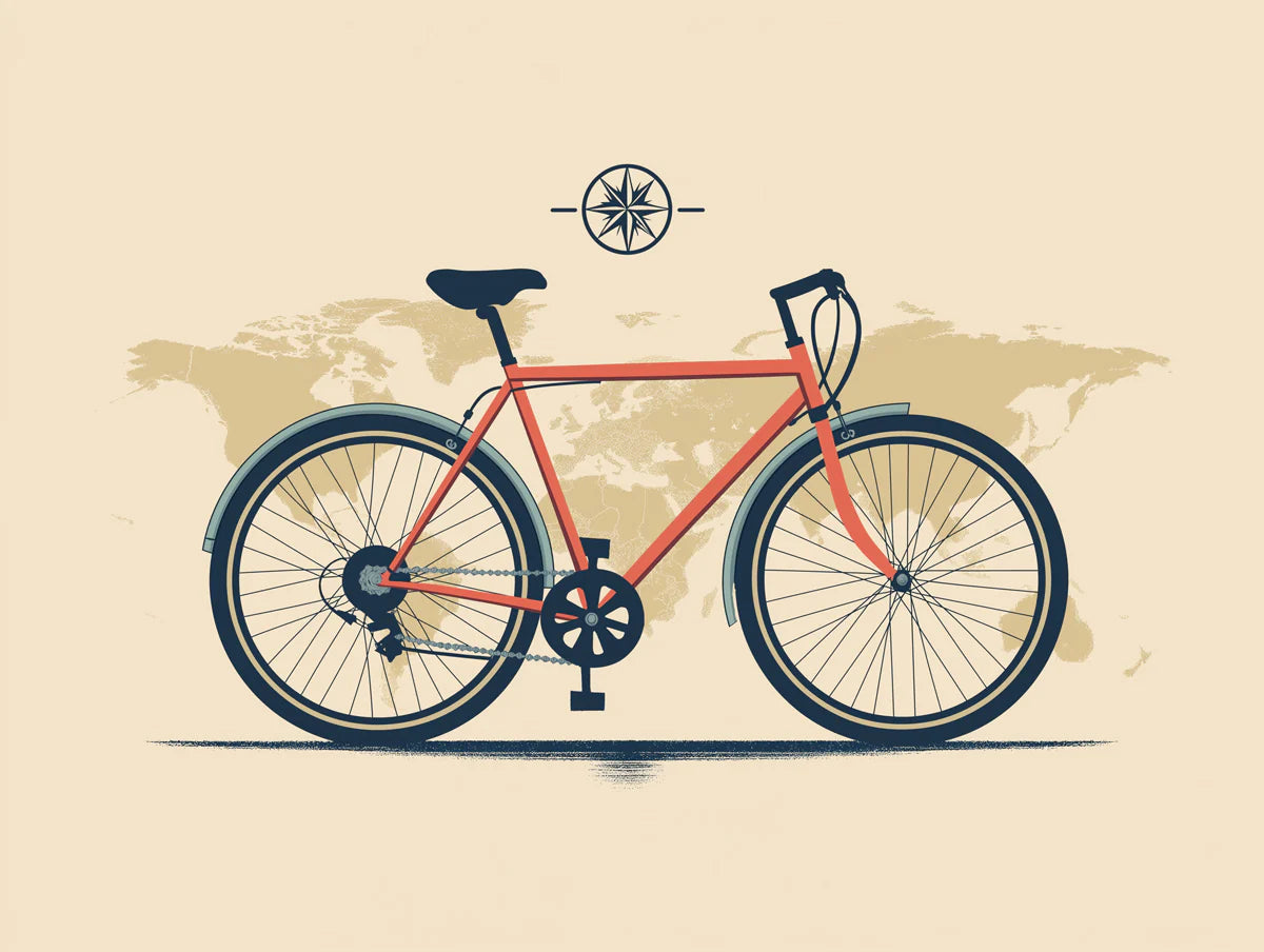 Commuter Bicycle on Vintage Map Mural Wallpaper — Minimalist Travel Mural Wallpaper - room preview 04