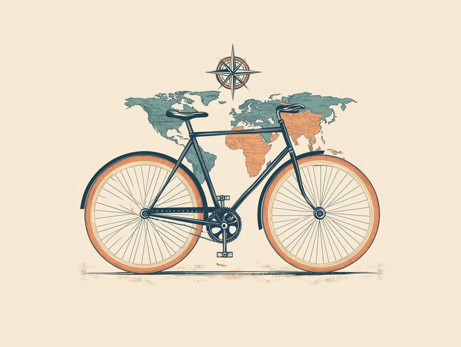 World Map Wallpaper Mural – Map Wall Mural – Vintage Bicycle and World Map — Retro Travel Decor printable artwork