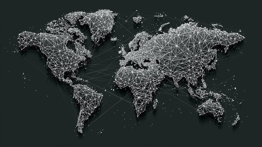 World Map Wallpaper Mural – Map Wall Mural – Digital World Map — Low-Poly Mesh Network printable artwork