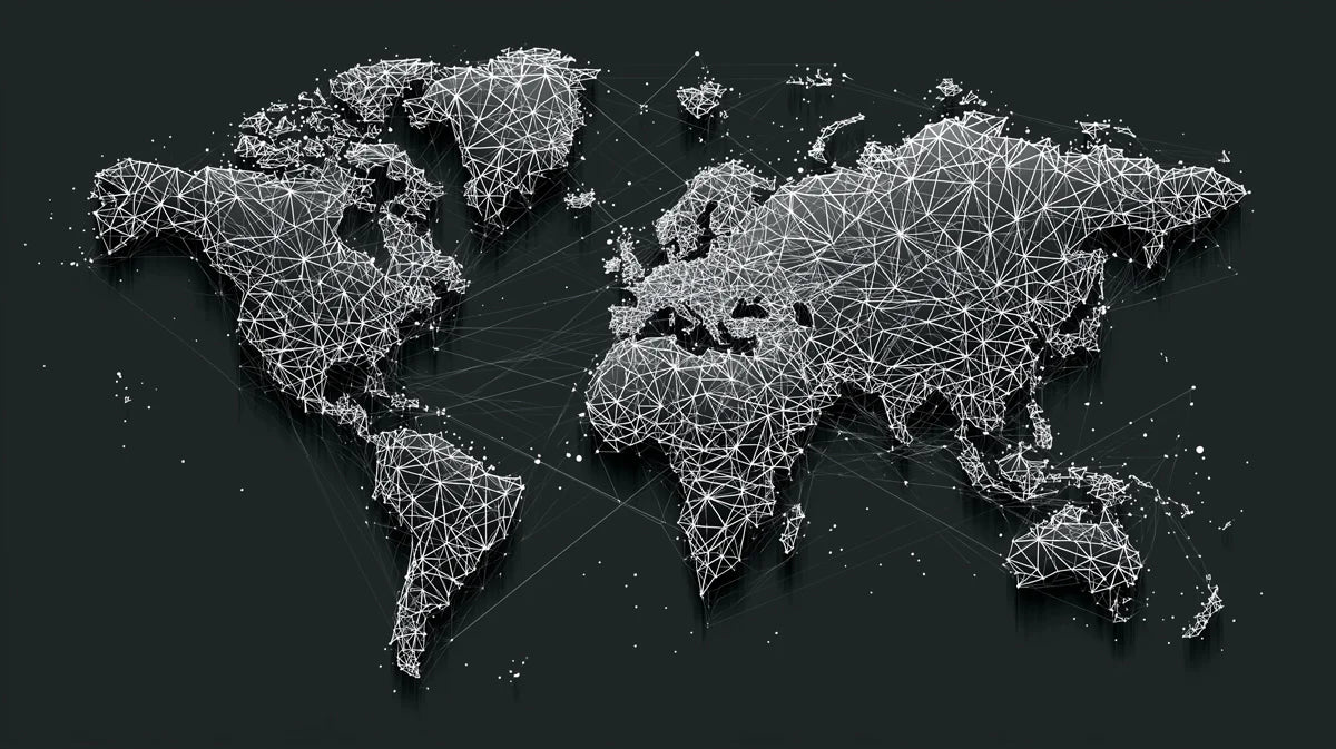 Digital World Map Mural Wallpaper — Low-Poly Mesh Network Mural Wallpaper - room preview 04