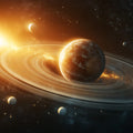 Orbital Ringed Planet Mural Wallpaper —Celestial Glow Design Mural Wallpaper - room preview 04