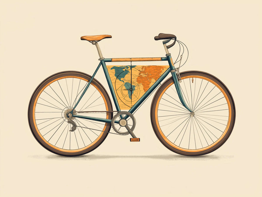 World Map Wallpaper Mural – Map Wall Mural – Vintage Bicycle Travel Map —Stylized Illustration printable artwork