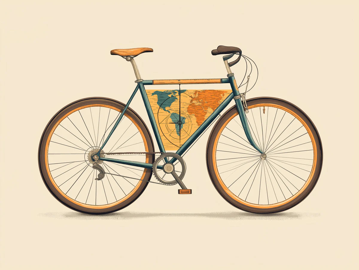 Vintage Bicycle Travel Map Mural Wallpaper —Stylized Illustration Mural Wallpaper - room preview 04