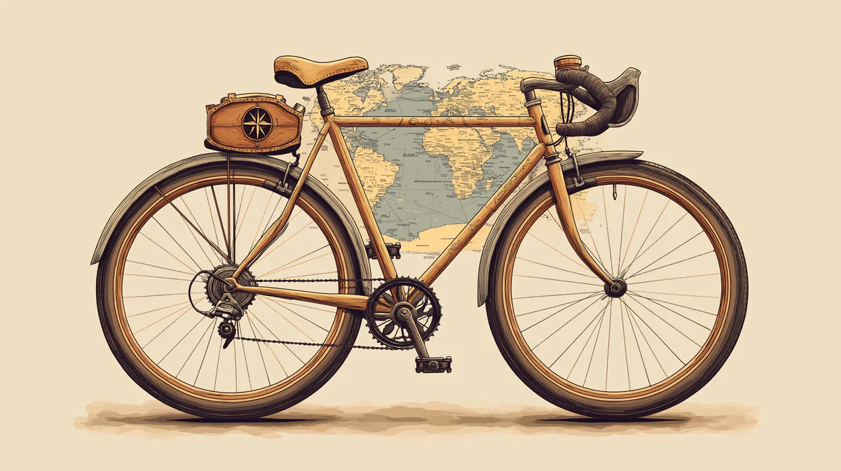 Vintage Bicycle Travel Map Mural Wallpaper — Retro Exploration Theme Mural Wallpaper - room preview 04