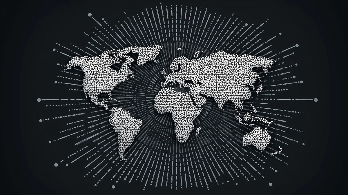 Stippled World Map Mural Wallpaper — Bold Monochrome Burst Mural Wallpaper - room preview 04