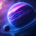 Neon Ringed Planet Mural Wallpaper — Cosmic Space Fantasy Mural Wallpaper - room preview 04