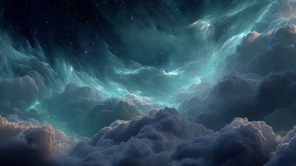 Nebula Clouds Mural Wallpaper — Deep Teal and Indigo Cosmic View Mural Wallpaper - room preview 04