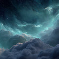 Nebula Clouds Mural Wallpaper — Deep Teal and Indigo Cosmic View Mural Wallpaper - room preview 04