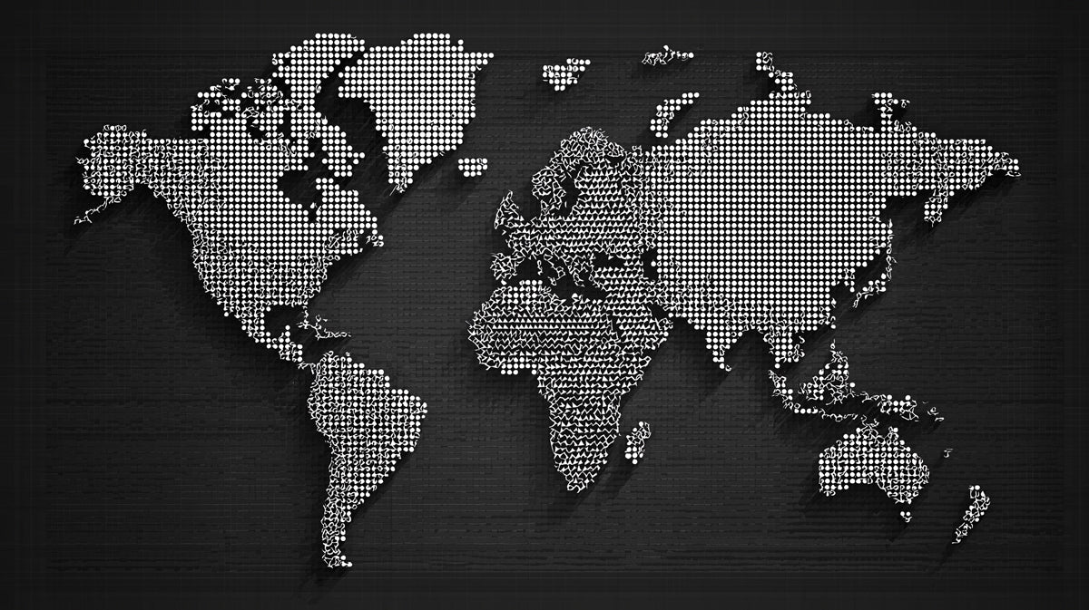 Halftone World Map Mural Wallpaper — Modern Graphic Cartography Mural Wallpaper - pure wallpaper artwork
