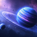 Celestial Ringed Planet Mural Wallpaper — Cosmic Azure and Indigo Mural Wallpaper - room preview 04