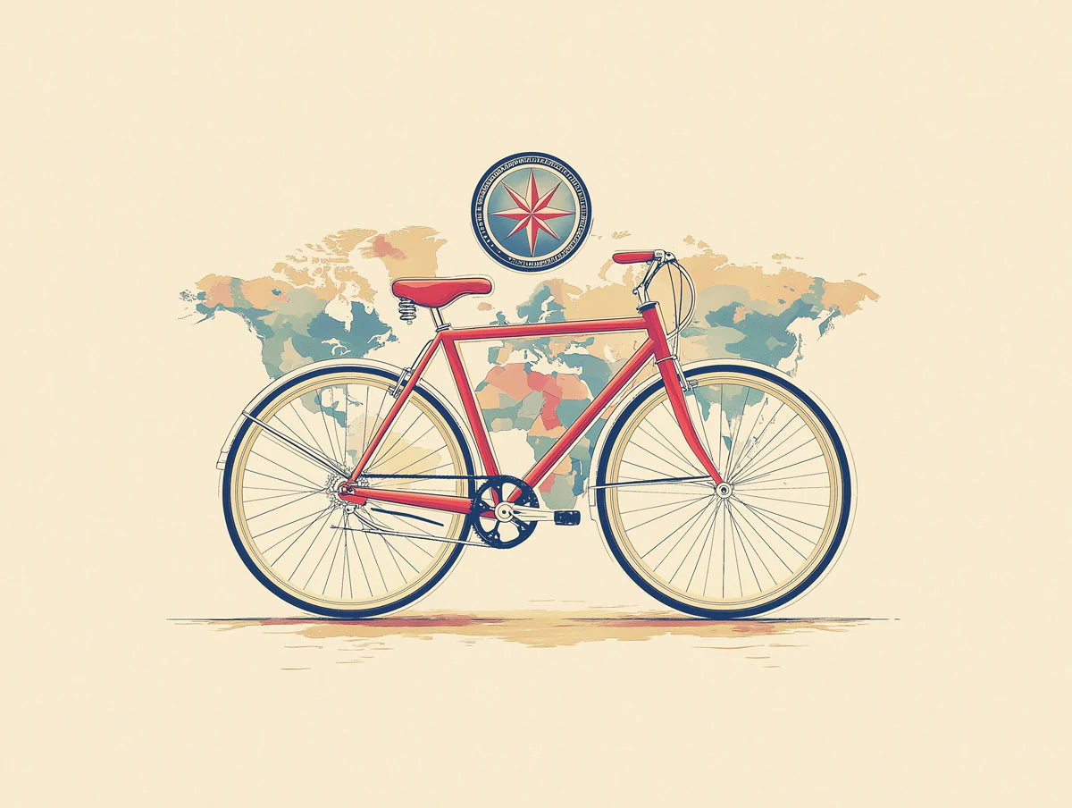 Vintage Bicycle Travel Map Mural Wallpaper — Retro Illustration Mural Wallpaper - room preview 04
