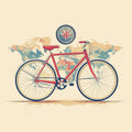 Vintage Bicycle Travel Map Mural Wallpaper — Retro Illustration Mural Wallpaper - room preview 04