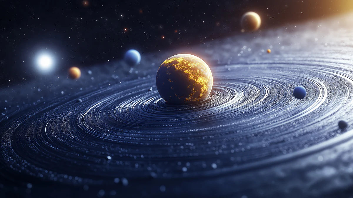 Celestial Ring System Planet Mural Wallpaper — Cosmic Blue Decor Mural Wallpaper - room preview 04