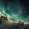 Nebula Canyon Mural Wallpaper — Teal and Gold Cosmic Landscape Mural Wallpaper - room preview 04