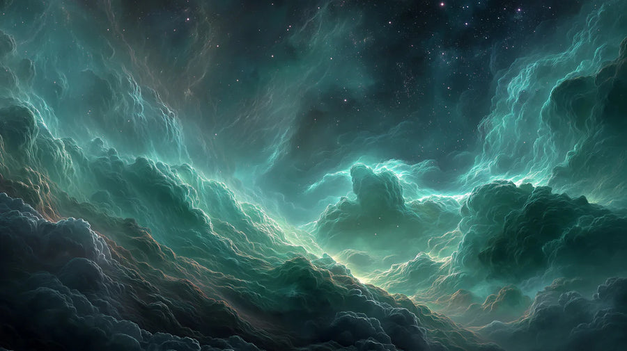 Galaxy Wallpaper Mural – Space Wall Mural – Emerald Nebula Cloud — Deep Space Cosmic Design printable artwork