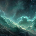 Emerald Nebula Cloud Mural Wallpaper — Deep Space Cosmic Design Mural Wallpaper - room preview 04