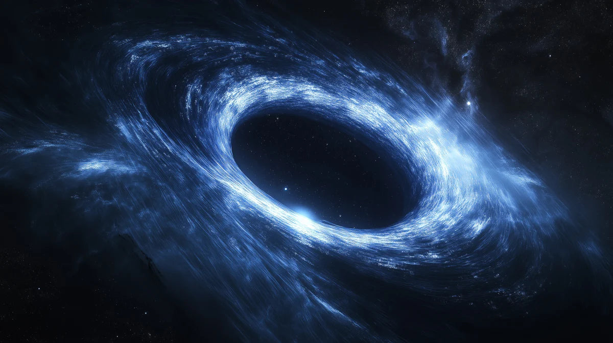 Cosmic Vortex Mural Wallpaper — Deep Blue Black Hole Aesthetic Mural Wallpaper - room preview 04