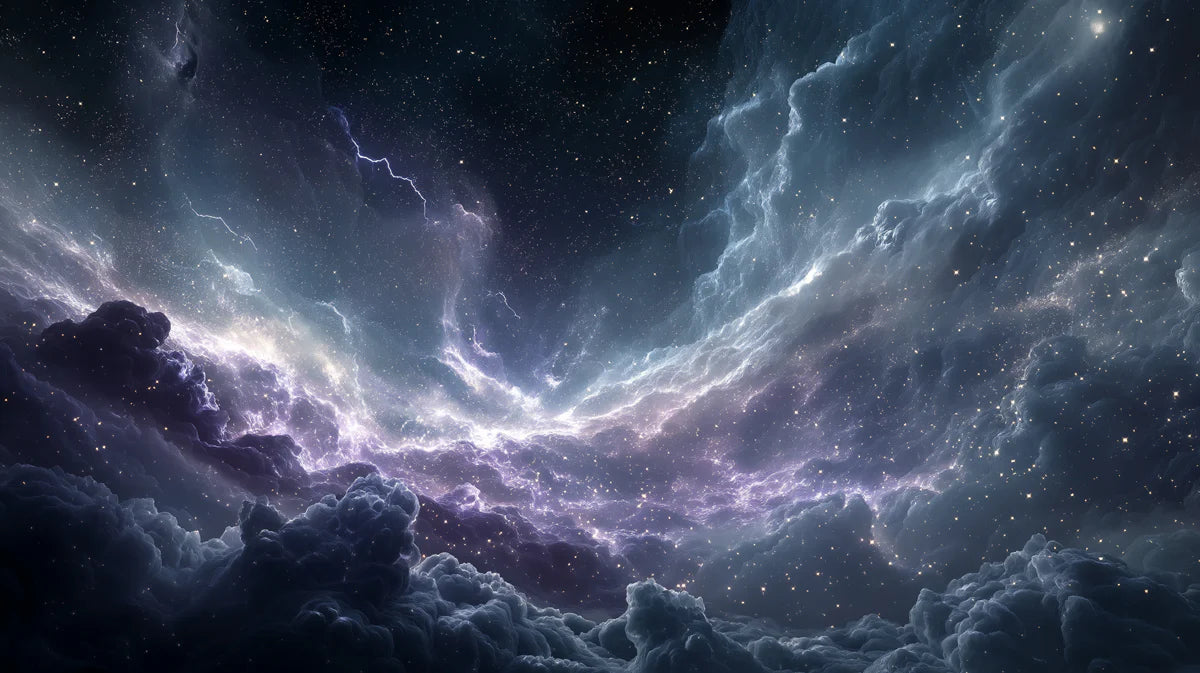 Cosmic Nebula Mural Wallpaper — Deep Purple and Electric Blue Mural Wallpaper - room preview 04