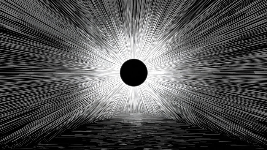 Celestial Wallpaper Mural – Stars & Moon Wall Mural – Solar Eclipse Radial — Dramatic Monochrome Graphic printable artwork